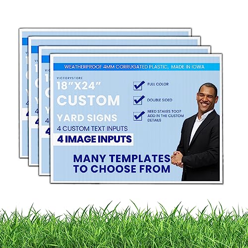 VictoryStore 18x24 Inch Custom Yard Signs, Full Color Two Sided Custom Logo and Text Yard Signs, Weatherproof 4mm Corrugated Plastic (1000-Pack)