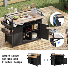 52.8" Wicker Grill Cart with Storage, Rolling Kitchen Island, Outdoor