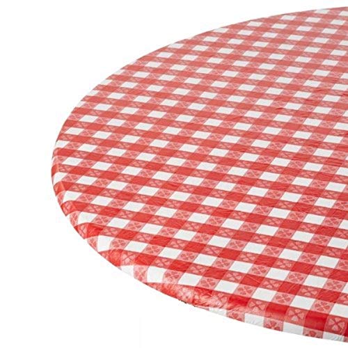Kwik-Cover 36-RW 36'' Round Kwik-Cover- Red Gingham Fitted Table Cover (1 full case of 100)