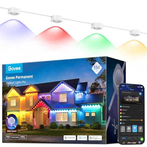 Govee Permanent Outdoor Lights Pro, 150ft with 90 RGBIC LED Lights for Daily and Accent Lighting, 75 Scene Modes for Outdoor Decor, IP67 Waterproof, Works with Alexa, Google Assistant, Matter, White