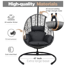 42” Extra Oversized Hanging Egg Chair with Stand, Weatherproof PE Rattan Wicker Swing Hammock Chair, Cushion & Waterproof Cover, 400lbs Capacity for Indoor Outdoor Patio, Garden Balcony & Bedroom
