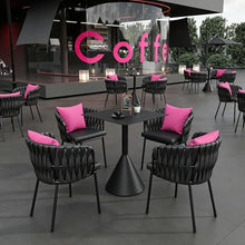 JOSOGO Outdoor Patio Bar Furniture Set Woven Rope High Top Bistro Tables with Cushioned Chairs Metal Frame Outside Dining Combo for Cafe Backyard Restaurant Lounge(A)