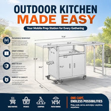 Portable BBQ Grill Cart, Outdoor Kitchen Island, Folding Prep Station with Trash Rack, Versatile Dining Cart, Ample Storage Space for Backyard and Patio Use, Perfect for Picnic and Family Gatherings