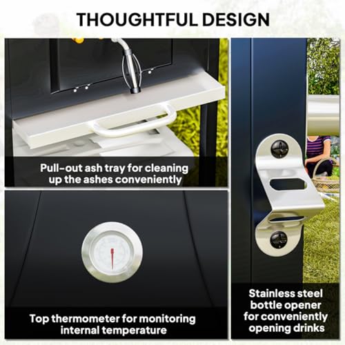 Adjustable Charcoal Grill, 490 sq.in. Outdoor BBQ Grill with 3-Level Height Pan, Built-in Thermometer, Foldable Side Table, for Backyard Patio & Family BBQ
