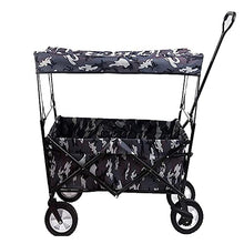 Handcart, Collapsible Folding Wagon Cart with Sun/Rain Shade, Adjustable Extendable Push & Pull Handle, Removable Canvas & Canopy, Large Capacity Trolley for Shopping, Beach, Lawn,Sports/D