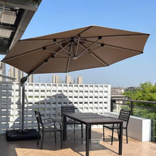 OROTLECT 12 FT Round Lighted Cantilever Umbrella With Base,Beige