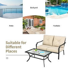 2 PCS Patio Loveseat With Coffee Table Outdoor Sofa Bench With Cushions