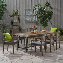 Christopher Knight Home Atlantic Outdoor Acacia Wood and Iron 9 Piece Dining Set Gray Black Dark Gray