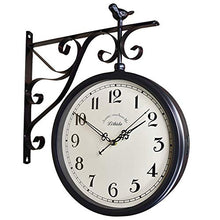 EHVYBDX Double Sided Wall Clock Vintage, Clock for Garden Outdoor Home Silent Non-Ticking Wall Mounted Clock,C