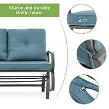 Penny Online Glider Bench for 2-Person Outdoor Glider Bench Outside Patio Glider Rocking Loveseat Steel Frame Chair Set with Armrest UV- and Water-Resistant Cushion (Khaki)