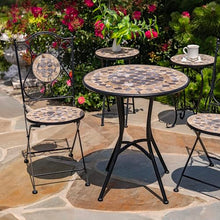 Zaer Ltd. Mosaic Tile Furniture with Black Metal Frame and Patterned Tile Tops (Medora - Black/Stone/Gray, Bistro Set (2 Chairs, 1 Table))