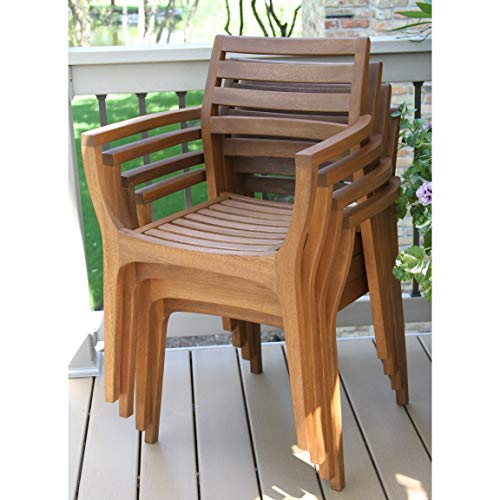 Unknown Eucalyptus Stacking Arm Chairs Set of 4 Brown