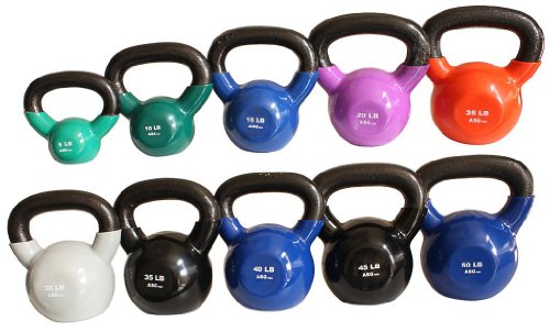 Ader Sporting Goods Vinyl Kettlebell Set 10 Pcs (5-50 lbs) w/Free DVD