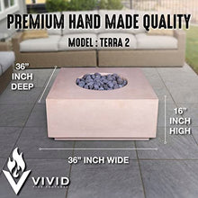 36" Premium “Terra 2" Square Concrete Fire Bowl - Heavy Cement Natural Gas Fire Pit - Modern Outdoor Fire Table with Key Valve GFRC (36” L x 36” W x 16” H) (Natural Grey)