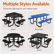46" Square Outdoor Picnic Table with Slotted Steel Tabletop & Benches, Carbon Steel Construction, 80" Overall Length, Durable & Easy to Clean, Ideal for Backyard, Patio, Family Barbecues, Black