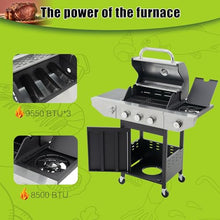 3-Burner Propane Gas Grill with Side Burner, Stainless Steel Outdoor Barbecue Grill with Wheels, Storage Cabinet, Temperature Gauge, for Patio Backyard Camping