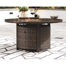 Home Square Set of 2 Patio Round Fire Pit Table and Loveseat in Medium Brown