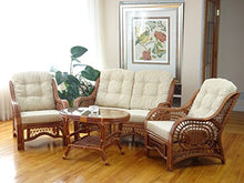 SunBear Furniture Lounge Malibu Loveseat Sofa ECO Natural Rattan Wicker Handmade Cream Cushions Cognac