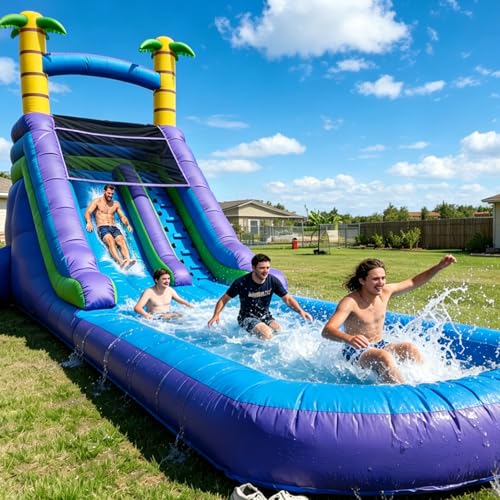 30FT(L) Commercial Water Slide for Adults Kids, 18.3ft Tall Inflatable Adult Water Slide with Detachable Pool and 1500W Blower, 15oz Heavy Duty PVC Blow Up Waterslides Backyard Outdoor, 30x15x18.3ft