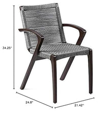 Armen Living Brielle Outdoor Dark Eucalyptus Wood and Grey Rope Dining Chairs - Set of 2