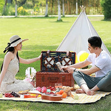 Storage Basket,Wicker Picnic Sets for 4 Persons, Outdoor Hand Woven Fruit with Utensils Cutlery & Mat, for Family,Party,Camping