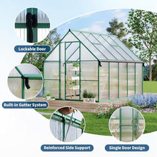 CABIHOME 8x10 ft Outdoor Greenhouse Kit, Heavy Duty Polycarbonate Greenhouse with Reinforced Aluminum Frame, Adjustable Roof Vent, Lockable Door & Quick-Connect System for All Seasons