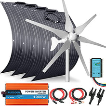 AUECOOR 800 Watts 24 Volts Solar Panel Wind Turbine Hybrid System Kit:4pcs 100W ETFE Flexible Monocrystalline Solar Panel+400 Watts Wind Turbine+1000W Inverter + Accessories,for Home RV Boats Roofs