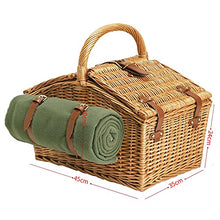 2 Person Wicker Picnic Basket Set with Traditional Green Blanket - Gift Ideas for Christmas Mum Mothers Day Wedding Birthday Anniversary Business Gifts Corporate