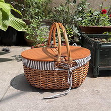 ASWRTYJO Vintage-Style Wicker Picnic Hamper Lining Picnic Hamper Woven Natural Woodchip Wicker Basket With