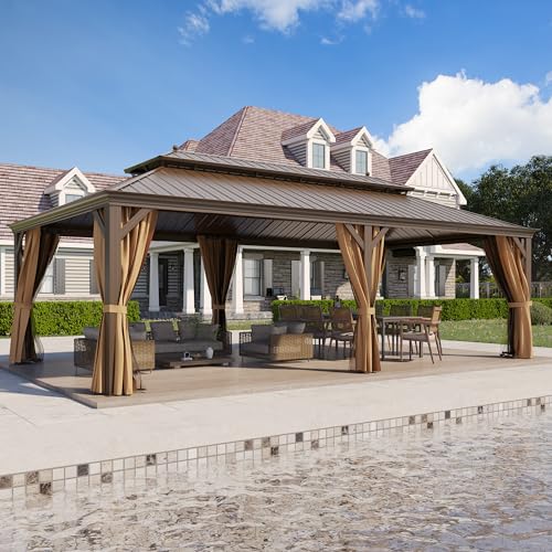 14' X 24' Hardtop Gazebo, Galvanized Steel Double Roof Outdoor Pavilion