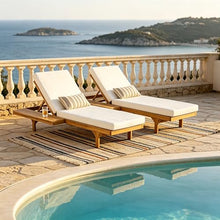 Christopher Knight Home Acacia Wood Chaise Lounge Chair Set of 2, Double/Single Outdoor Sunbathing Pool Lounger with 4'' Cushion, Patio Wooden Adjustable Backrest Lounge Sofa, Teak+Cream