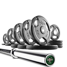 XMark Lumberjack 7' Olympic Bar Chrome with Black Manganese Phosphate Shaft 28mm Grip and 255 lb. Tri-Grip Olympic Plate Weight Set Black