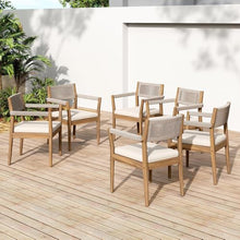 callmego Natural Acacia Wood Outdoor Dining Chair – Rustic Teak-Look Patio Seating with Woven Rope Backrest and Weather-Resistant Finish (Cream + Teak+ Beige + Acacia Wood + Fabric + Rope-1)
