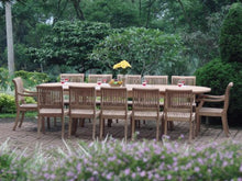 TeakStation 10 Seater Grade-A Teak Wood 11pc Dining Set: Large 117" Double Extension Oval Table, 8 Armless and 2 Arm/Captain Giva Chairs #TSDSGVj