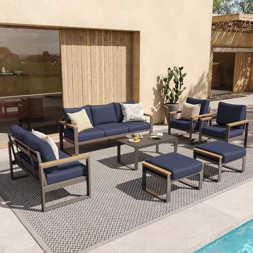 Sundale Outdoor 7-Piece Aluminum Patio Furniture Set with Cushions Blue
