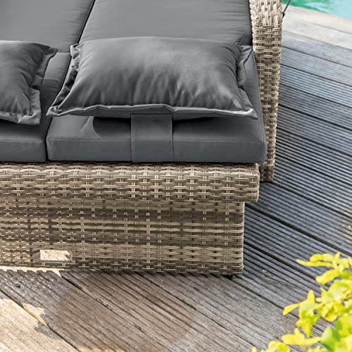 Greemotion Bahia Tobago Patio Daybed Loveseat with Storage Ottoman and Adjustable Cushions Brown/Dark Gray