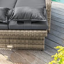 Greemotion Bahia Tobago Patio Daybed Loveseat Sofa with Storage Ottoman and Adjustable Cushions Brown and Dark Gray