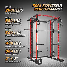 STMHOM Power Cage with Smithbar, 2000 Lbs Power Rack, Cable Crossover System, Black/Smithbar Red