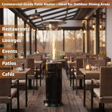 46,000 BTU Black Round Portable Propane Outdoor Patio Heater with Glass Flame Tube and Protective Mesh – Freestanding Commercial Steel Design with Wheels for Patio, Deck, Restaurant, Outdoor Events
