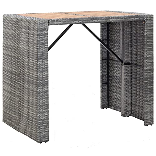REWIS 5-Piece Outdoor Furniture Set with Poly Rattan and Acacia Wood Gray