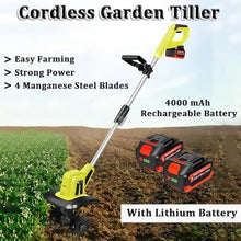 Electric Garden Tiller, Cordless Cultivator, Rotovator and Rototiller with 2×4000 mAh Lithium Battery for Lawn,Gardening,Soil Cultivation (B)