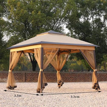 Dexinhdh Outdoor Double Roof Gazebo, Pop Up Folding Canopy Tent with Removable Sheer Curtain, Easy Up Metal Outdoor Shelter, 3 Height Adjustment, for Lawn, Garden(Gray)