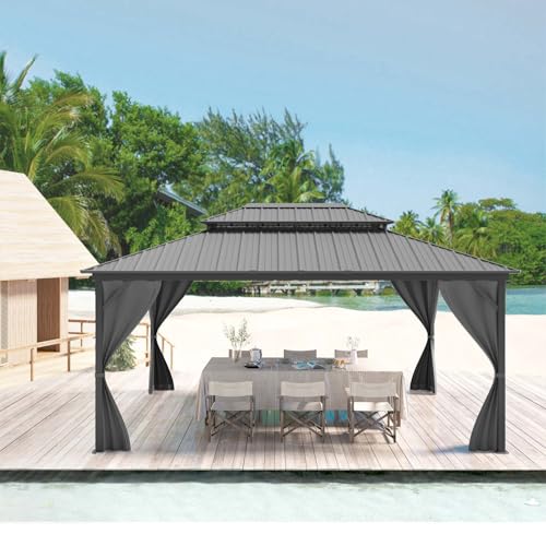 GAOMON Hardtop Gazebo Outdoor Metal Pavilion Gray 12x16