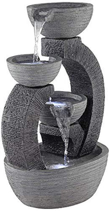Three Cup 31 1/2" Large Gray LED Cascading Floor Outdoor Indoor Fountain