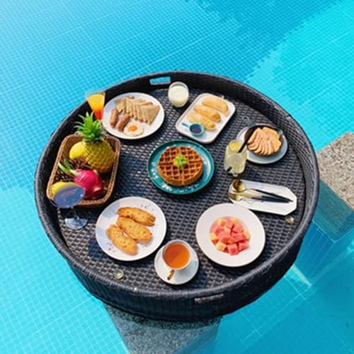 Round Floating Tray Drink Float Tray - Brown Woven Hot Tub Side Table for Drinks and Breakfast, Multipurpose Water Tray, 80 * 20Cm - Black.,Black-60 * 20cm