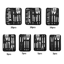Stainless Steel BBQ Tools Set Spatula Fork Tongs Knife Brush Skewers Barbecue Grilling Utensil Camping Outdoor Cooking Tool Set (Size : 7 pcs) (20 pcs)