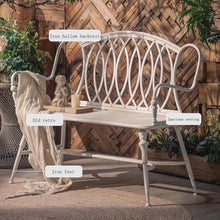 GRFIT Outdoor Bench Vintage Iron Bench, Backrest for Patio, Garden, Cafe, Double Chair, Leisure Chairs for Balcony, White Garden Bench