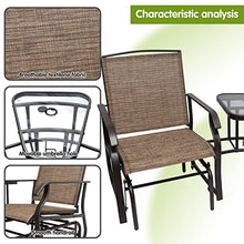 2-Person Patio Glider Chair, Outdoor Rocking Loveseat with Textilene, Outdoor Glider Bench with 2 Seats, Rocking Chair Swing and 1 Center Table with Umbrella Hole for Poolside, Porch, Backyard, White