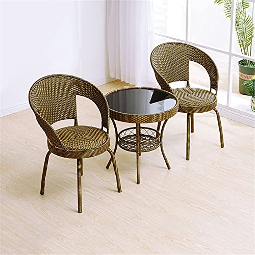 JIQHOHX Rattan Bistro Set - Outdoor All-Weather Furniture,3 Pieces Patio Balcony Bistro Set,Metal Frame Woven Seat,Glass Top Side Table,Patio Furnit