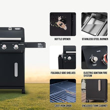 Monument Grills 2-Burner Stainless Steel Liquid Propane Gas Grill, Two Foldable Shelves Patio Garden Barbecue Grill with Clearview® Lid, Knob Control Mesa220, Black